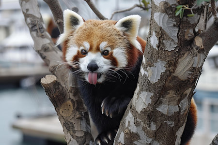 Red panda (Ailurus fulgens) on tree