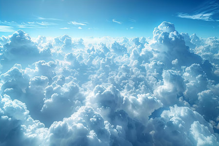 Beautiful aerial view above clouds with blue sky. 3d illustration