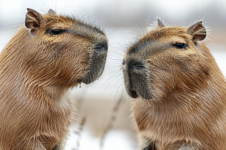 Two Capybara close up