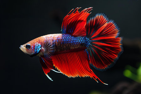Capture the moving moment of red siamese fighting fish isolated on black background. betta fish.