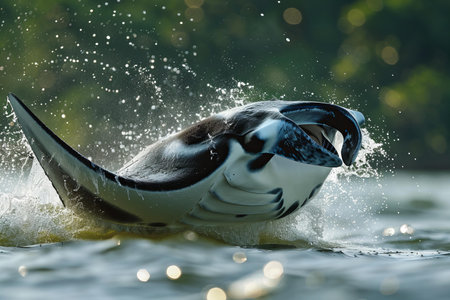 Stingray in the water. Manta ray in water.