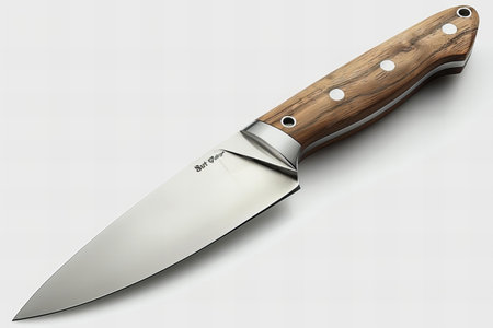 3d render of a knife with wooden handle on a white background