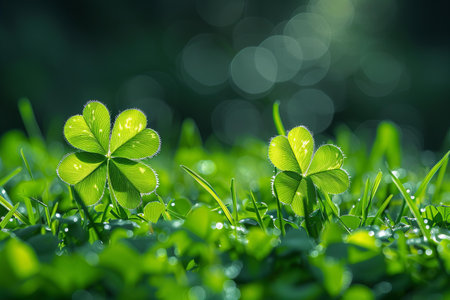 Green clover leaves with bokeh background. St.Patrick's Day