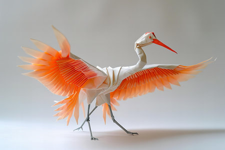 stork origami made of paper isolated on a white background.の写真素材