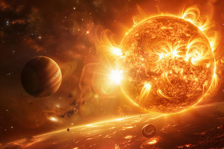Planets and galaxy, beauty of deep space.