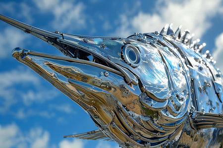 Detail of the head of a blue marlin against a blue skyの写真素材