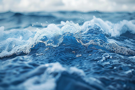 Blue wave with splashes close-up. Sea water background.の写真素材