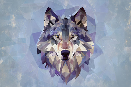 Illustration of wolf head in low poly style on abstract background.の写真素材