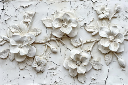 Decorative plaster on the wall in the form of a flower.の写真素材