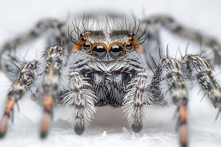 jumping spider close up on white background in nature. super macro