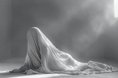 white fabric on a gray background.