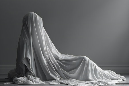Beautiful white fabric on a gray wall background. 3d renderingの写真素材