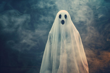 ghost in the smoke on a dark background, spooky Halloween concept