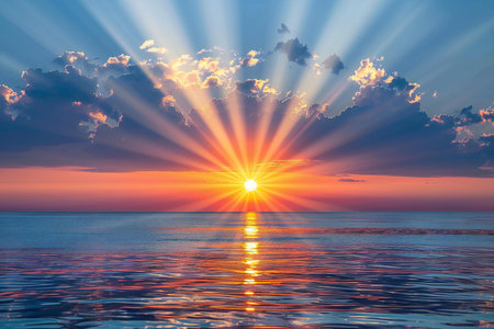 Beautiful sunset over the sea. Nature composition. Elements of this image furnished by NASA