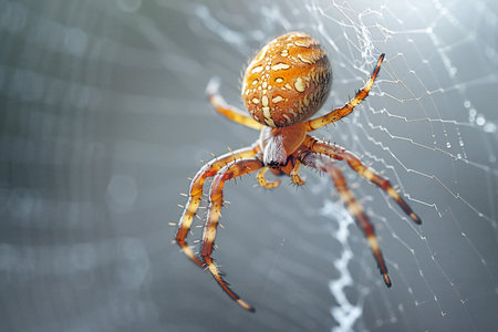 spider on the web in the morning light. macro photo.