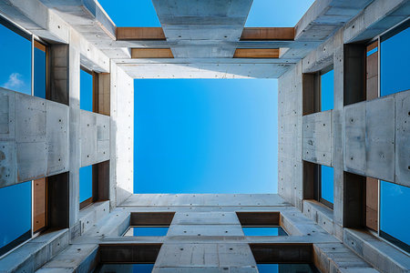 Architecture abstract background with blue sky and white clouds. 3d illustrationの写真素材