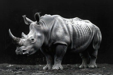 Black and white rhinoceros in the zoo. Studio shot.の写真素材