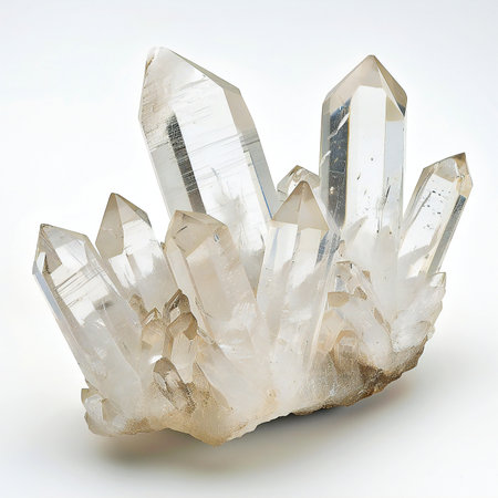 crystal quartz on a white background, closeup of photo with depth of fieldの写真素材