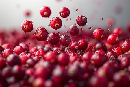 Cranberries falling into the water. Conceptual image of healthy food.の写真素材