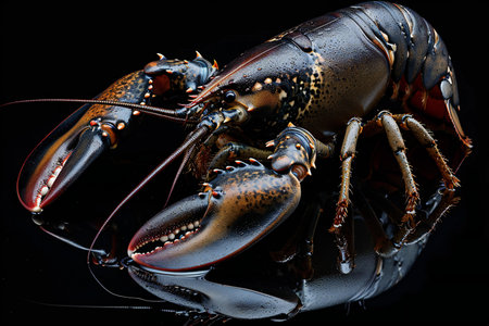Lobster on a black background. Close-up image.の写真素材