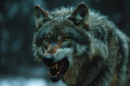 Grey wolf in the winter forest. Portrait of a wolf.の写真素材