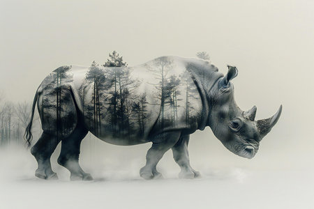 White rhinoceros in the winter forest. 3d renderingの写真素材
