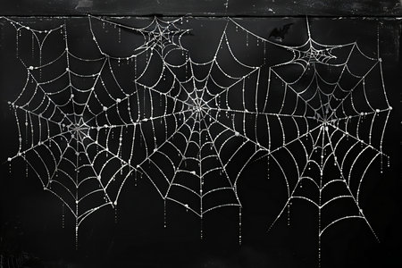 Spider web with water drops on a dark background. Halloween concept.の写真素材