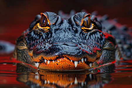 Close-up portrait of a wild crocodile (Crocodylus niloticus)の写真素材