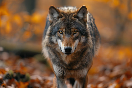 Grey wolf (Canis lupus) in the autumn forest