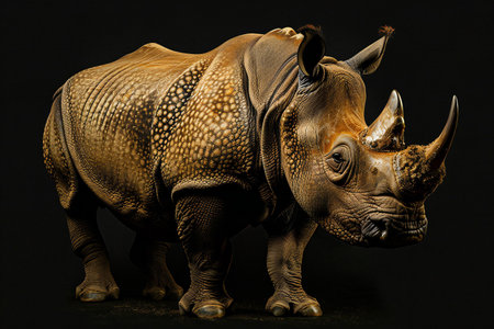 Rhinoceros isolated on a black background, side view.