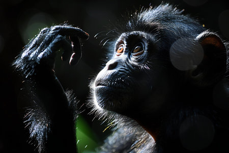 Chimpanzee close up portrait in natural habitat.