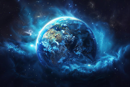 Earth planet in outer space. Elements of this image furnished by NASAの写真素材