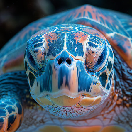 Close up of a sea turtle on a coral reef in Hawaii.