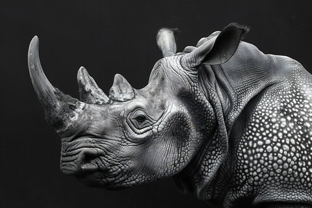 Black rhinoceros on a black background. Studio shot.の写真素材