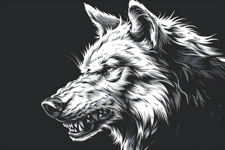 Wolf head on black background. Hand drawn vector illustration for your design