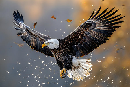 Bald Eagle (Haliaeetus leucocephalus) in flight.