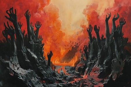 Zombie hands coming out of the hole in the forest, digital painting
