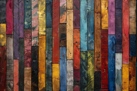 Colorful wooden wall background. Multicolored wooden planks.