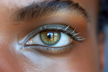 Close up shot of beautiful woman's eye with long eyelashes.の写真素材