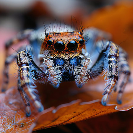jumping spider close up in nature. super macro shot of jumping spider