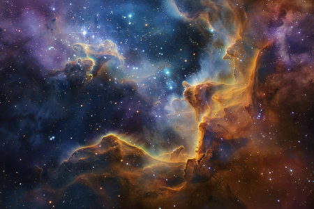 Nebula and galaxies in space.