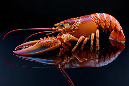 Lobster isolated on black background. Clipping path included.の写真素材