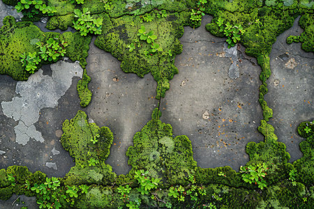 Green moss on concrete floor texture background. Top view with copy space.の写真素材