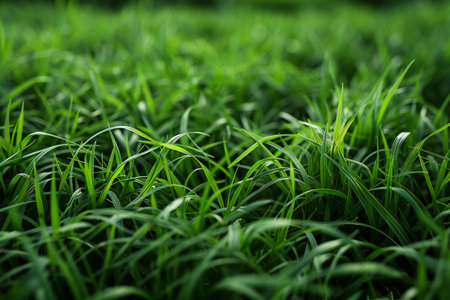 Green grass texture background with shallow depth of field and selective focus.