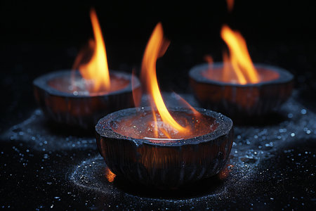 Burning diya on black background. Diwali concept.