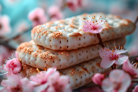 Crispy crackers with sakura blossom. Selective focus