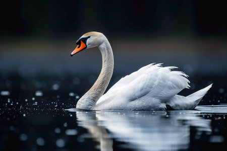 swan on blue lake water in sunny day, swans on pond, nature series