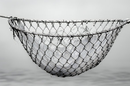 Fishing net with ice on a gray background. 3d renderingの写真素材