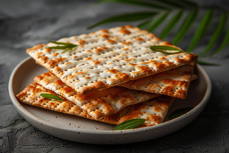 Matzah (Jewish Passover holiday bread) on dark background