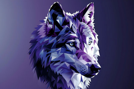 Illustration of a wolf head on a dark background. Polygonal style.